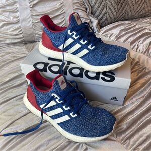 Adidas red and blue ultraboosts